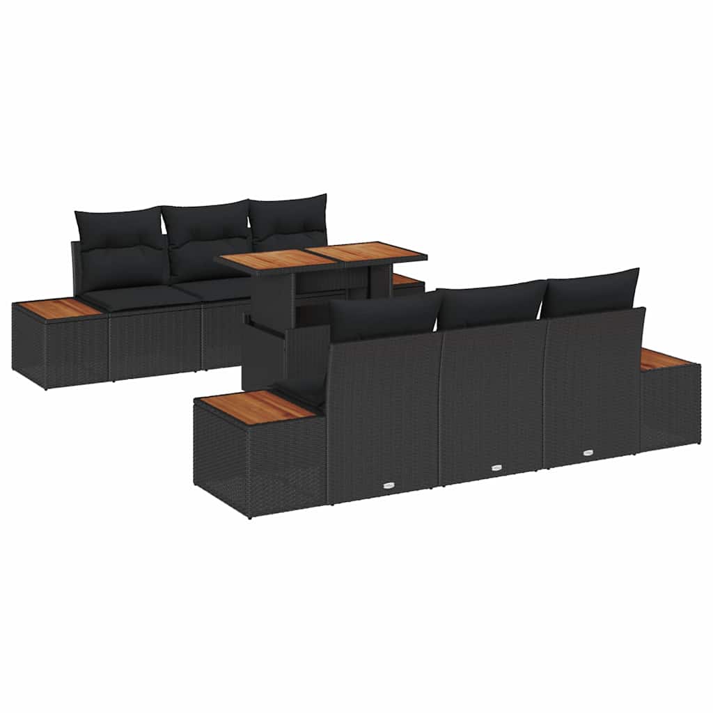 Garten-Sofa-Set mit Speicher 7 pcs Schwarz Poly Rattan